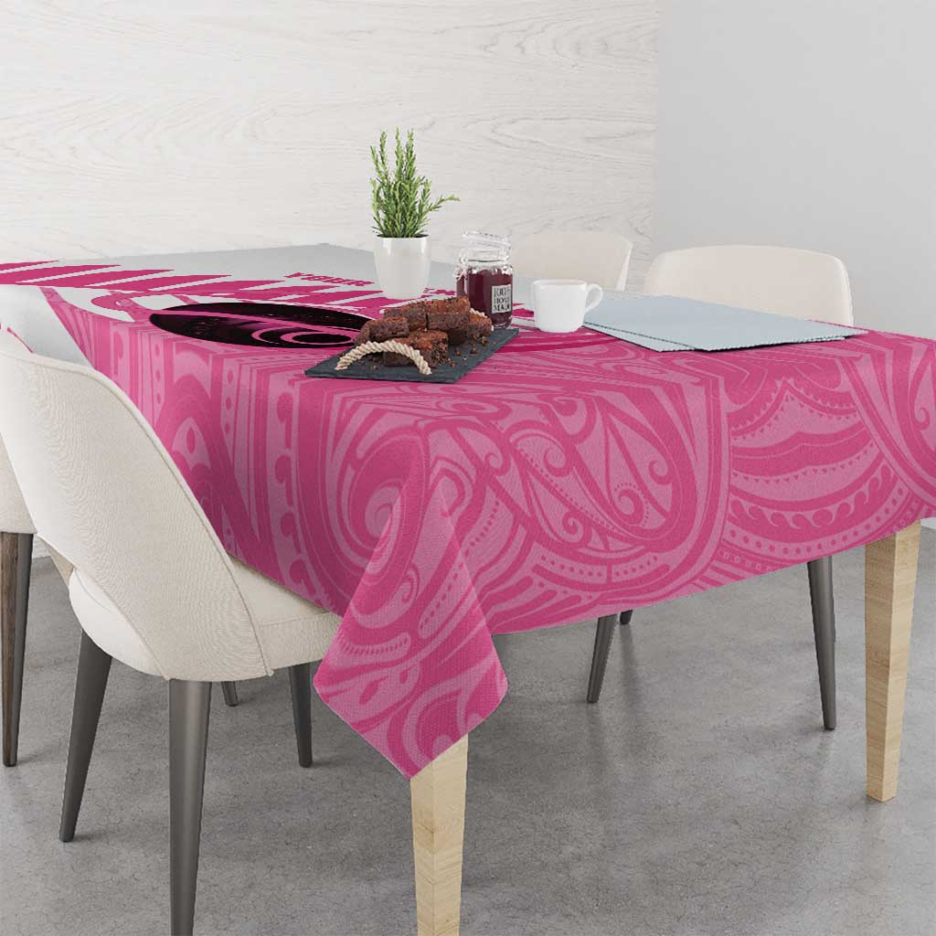 New Zealand Lawn Bowls Breast Cancer Custom Tablecloth Aotearoa Maori Silver Fern Pink Ribbon - Polynesian Pride
