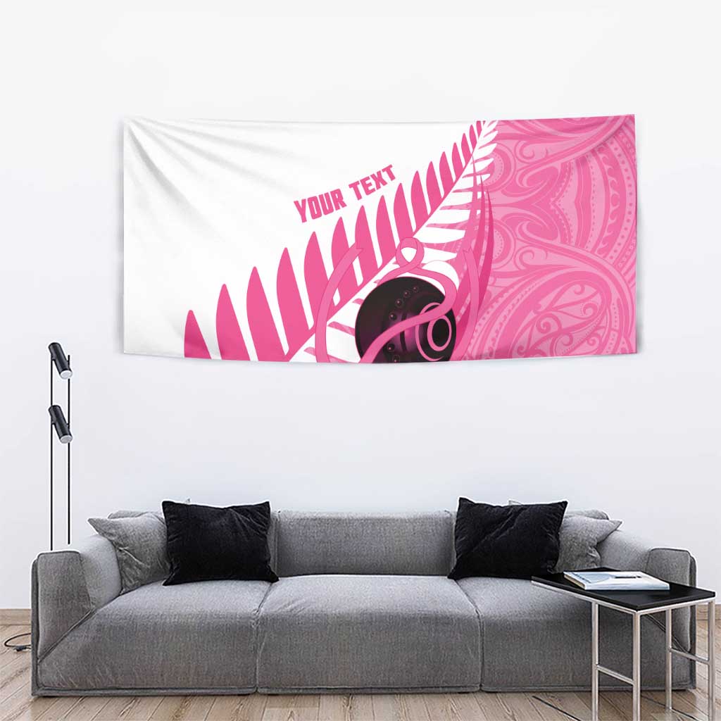 New Zealand Lawn Bowls Breast Cancer Custom Tapestry Aotearoa Maori Silver Fern Pink Ribbon - Polynesian Pride