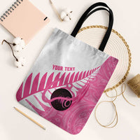 New Zealand Lawn Bowls Breast Cancer Custom Tote Bag Aotearoa Maori Silver Fern Pink Ribbon - Polynesian Pride