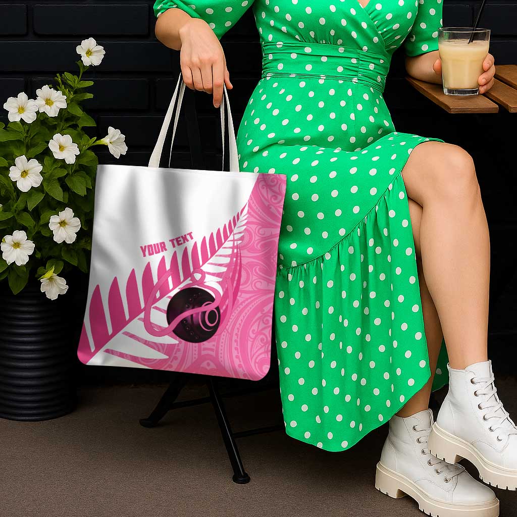 New Zealand Lawn Bowls Breast Cancer Custom Tote Bag Aotearoa Maori Silver Fern Pink Ribbon - Polynesian Pride