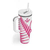 New Zealand Lawn Bowls Breast Cancer Custom Tumbler With Handle Aotearoa Maori Silver Fern Pink Ribbon - Polynesian Pride
