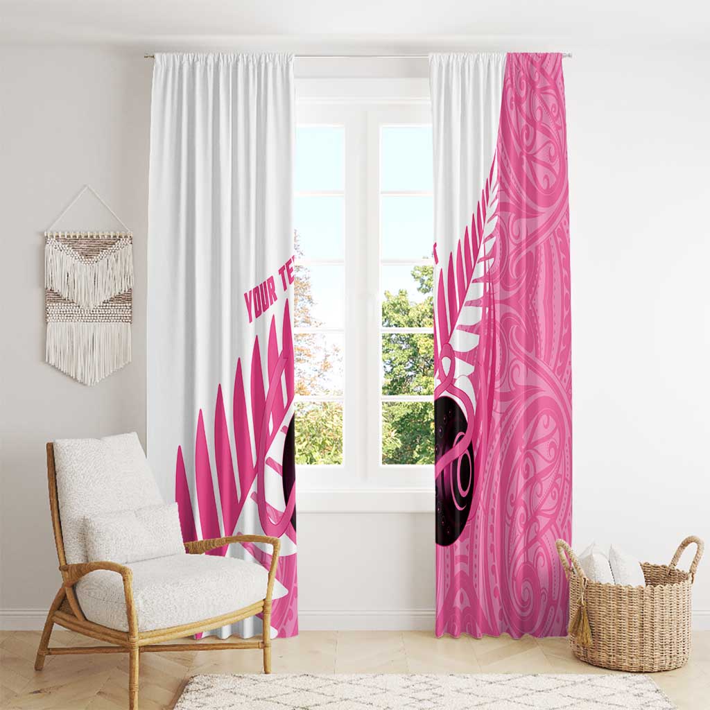 New Zealand Lawn Bowls Breast Cancer Custom Window Curtain Aotearoa Maori Silver Fern Pink Ribbon - Polynesian Pride