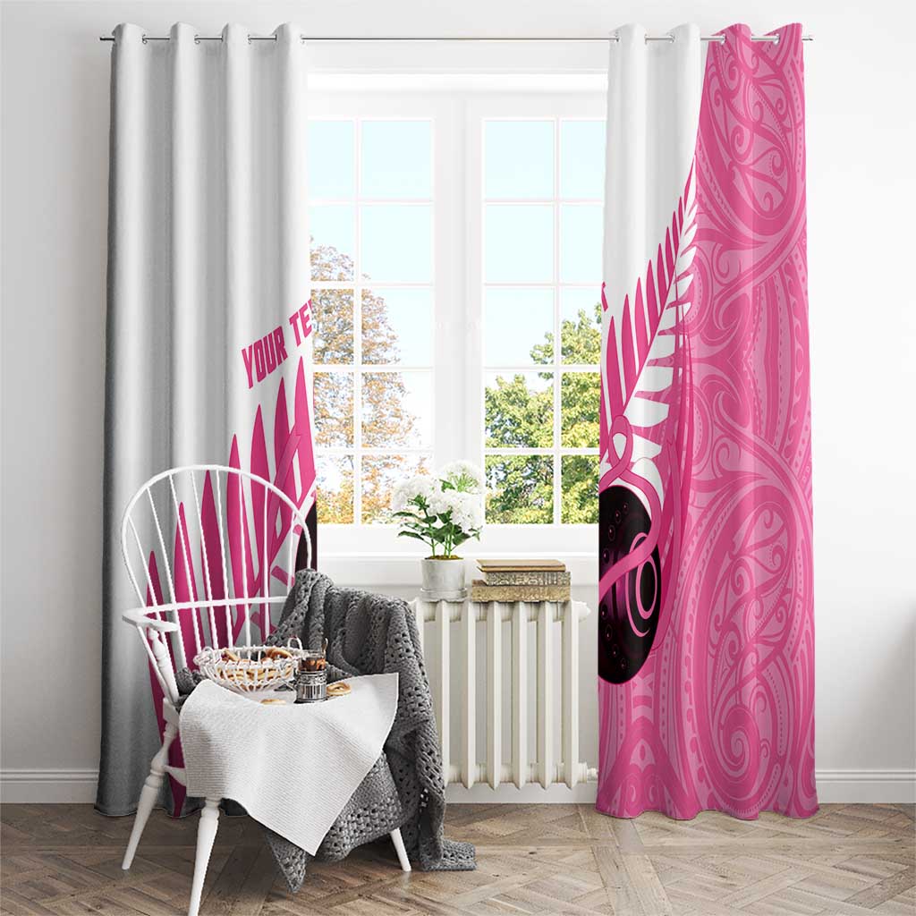New Zealand Lawn Bowls Breast Cancer Custom Window Curtain Aotearoa Maori Silver Fern Pink Ribbon - Polynesian Pride