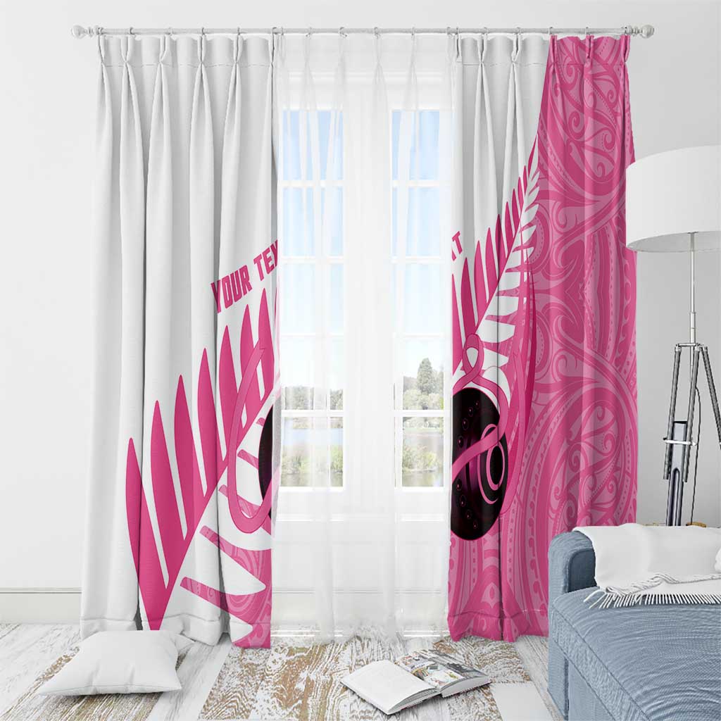New Zealand Lawn Bowls Breast Cancer Custom Window Curtain Aotearoa Maori Silver Fern Pink Ribbon - Polynesian Pride
