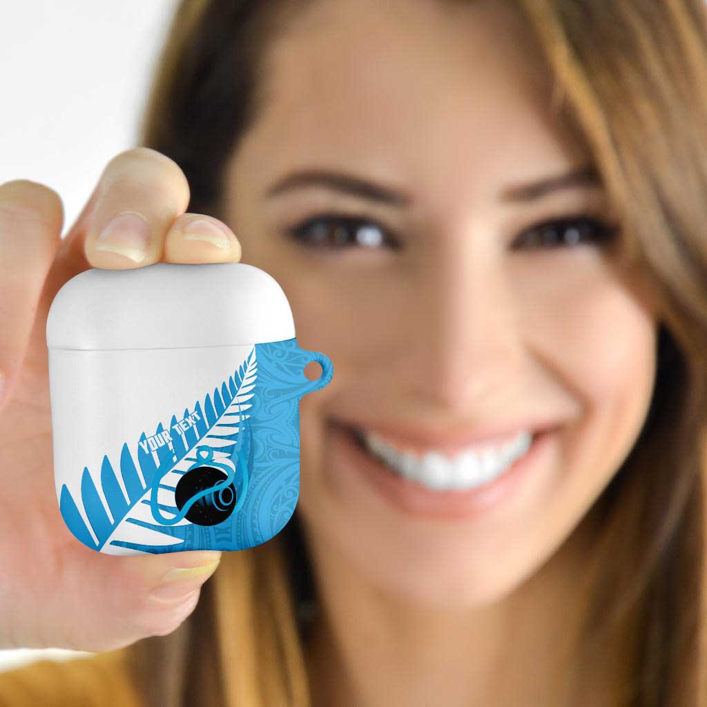 New Zealand Lawn Bowls Prostate Cancer Custom AirPods Case Aotearoa Maori Silver Fern Blue Ribbon - Polynesian Pride