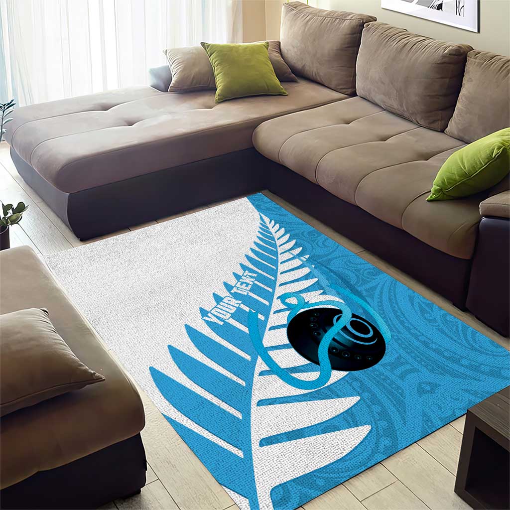 New Zealand Lawn Bowls Prostate Cancer Custom Area Rug Aotearoa Maori Silver Fern Blue Ribbon - Polynesian Pride