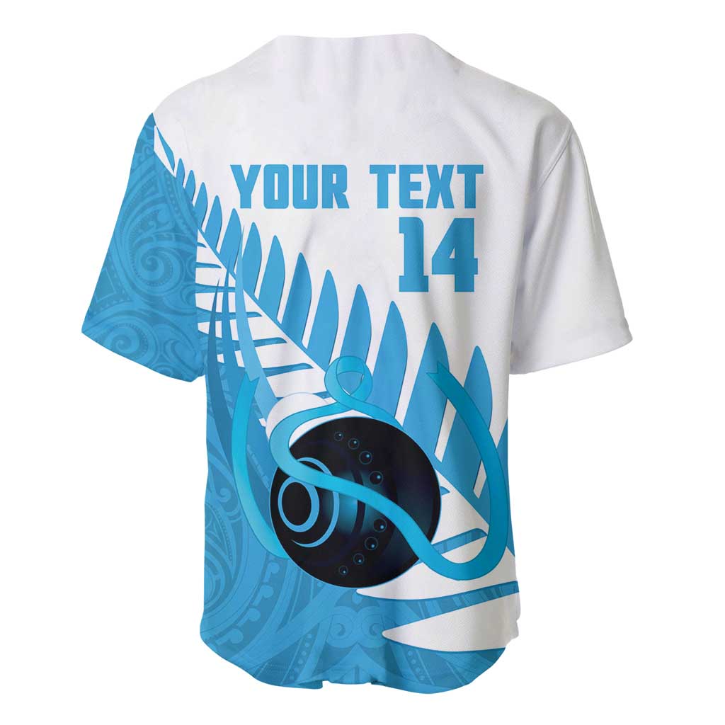 New Zealand Lawn Bowls Prostate Cancer Custom Baseball Jersey Aotearoa Maori Silver Fern Blue Ribbon - Polynesian Pride