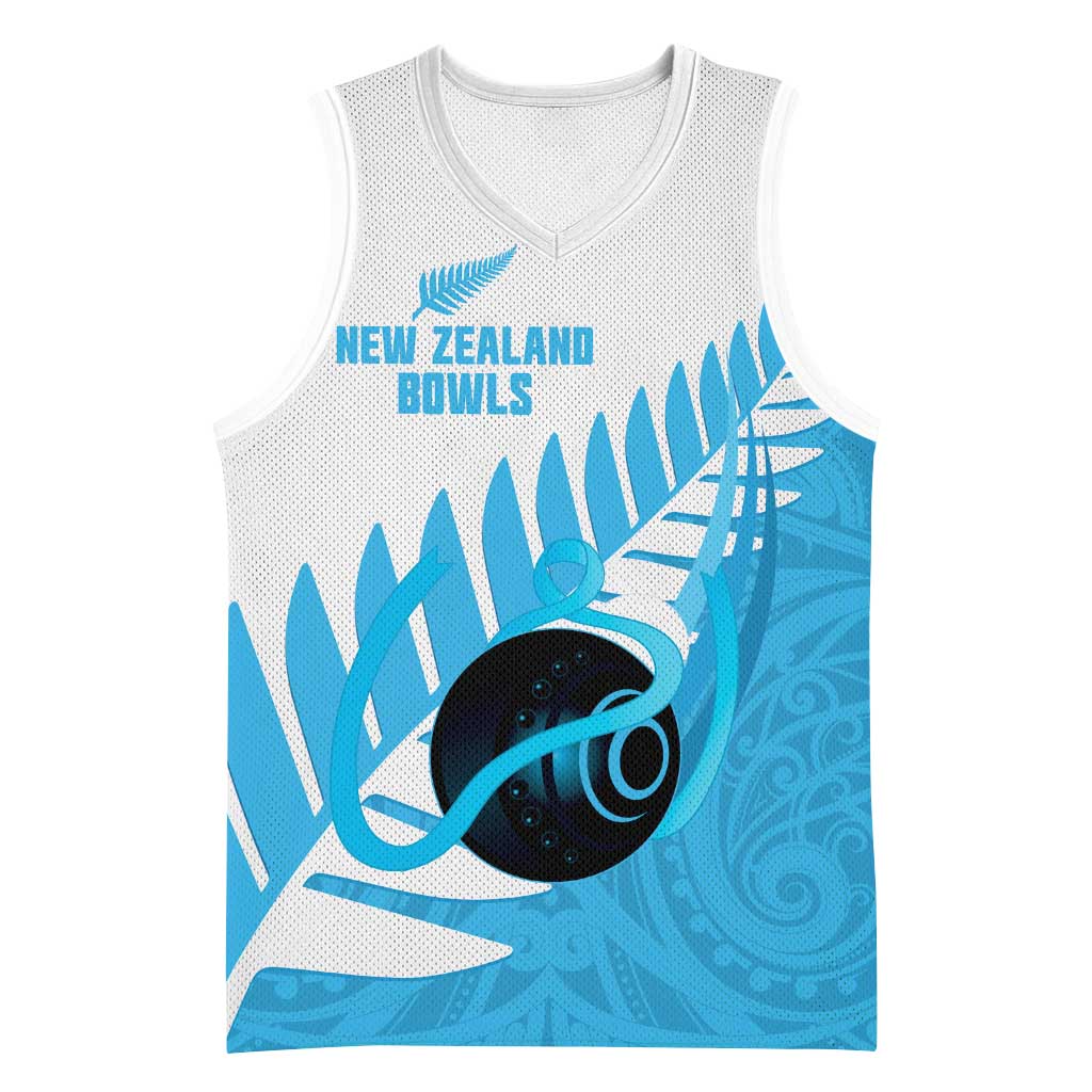 New Zealand Lawn Bowls Prostate Cancer Custom Basketball Jersey Aotearoa Maori Silver Fern Blue Ribbon - Polynesian Pride