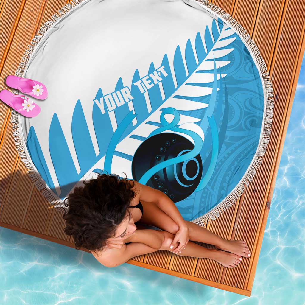 New Zealand Lawn Bowls Prostate Cancer Custom Beach Blanket Aotearoa Maori Silver Fern Blue Ribbon - Polynesian Pride