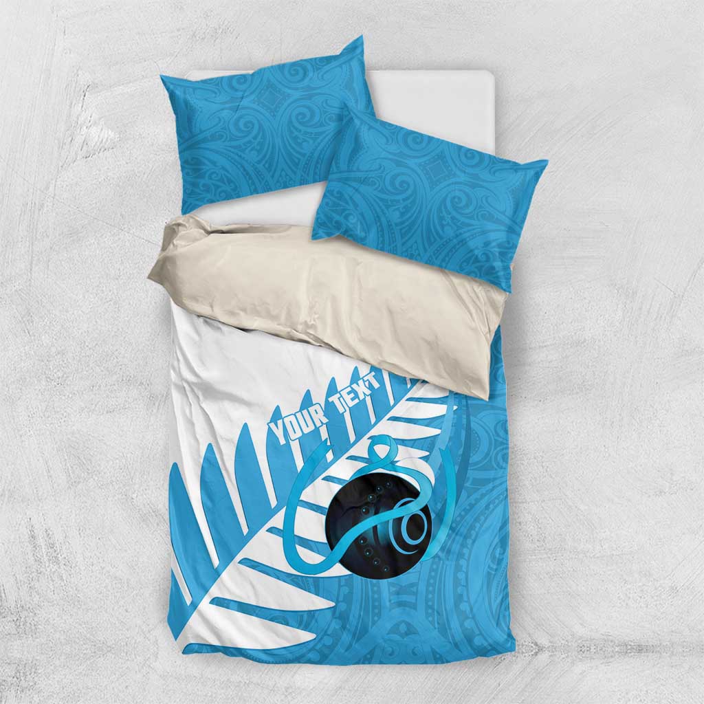 New Zealand Lawn Bowls Prostate Cancer Custom Bedding Set Aotearoa Maori Silver Fern Blue Ribbon - Polynesian Pride