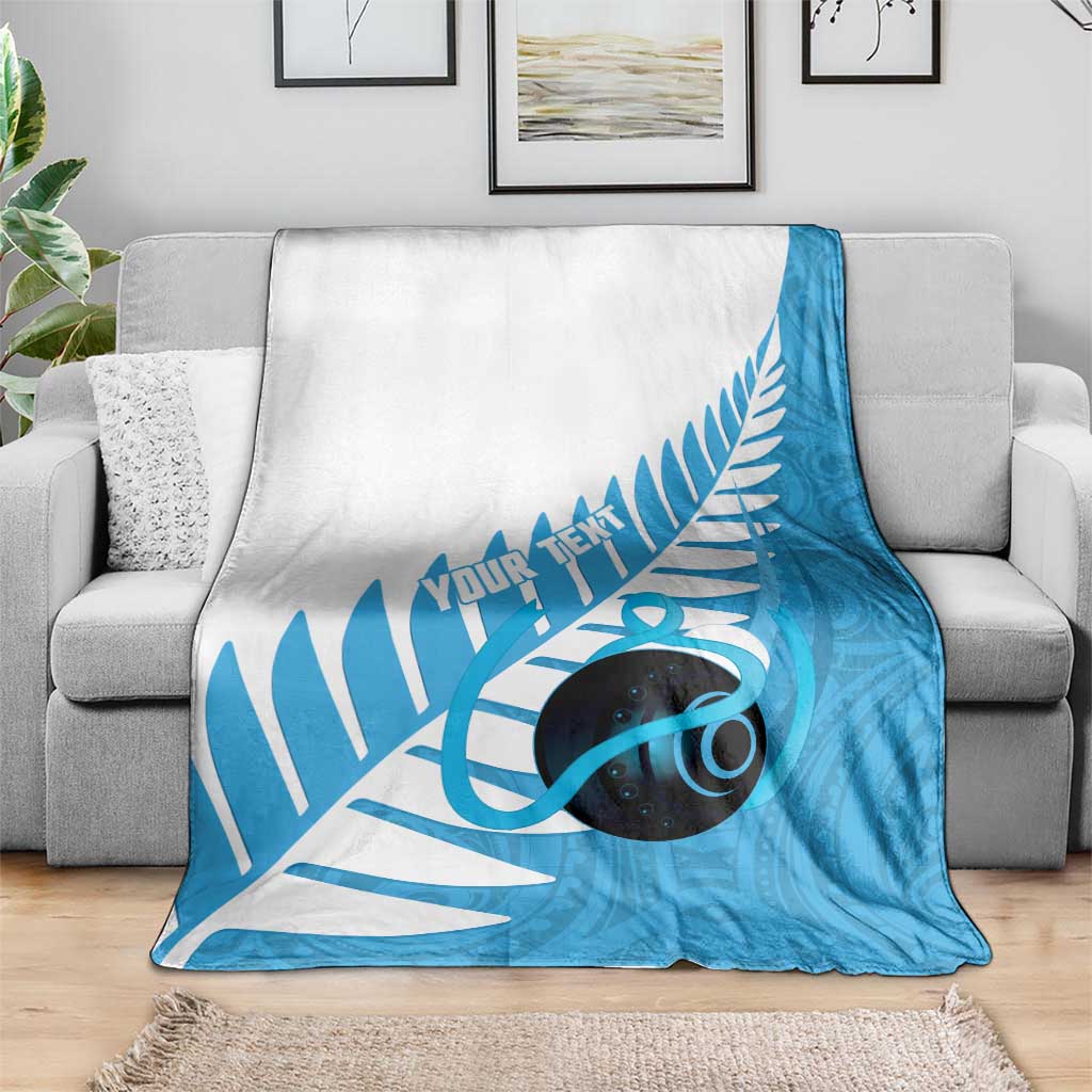New Zealand Lawn Bowls Prostate Cancer Custom Blanket Aotearoa Maori Silver Fern Blue Ribbon - Polynesian Pride