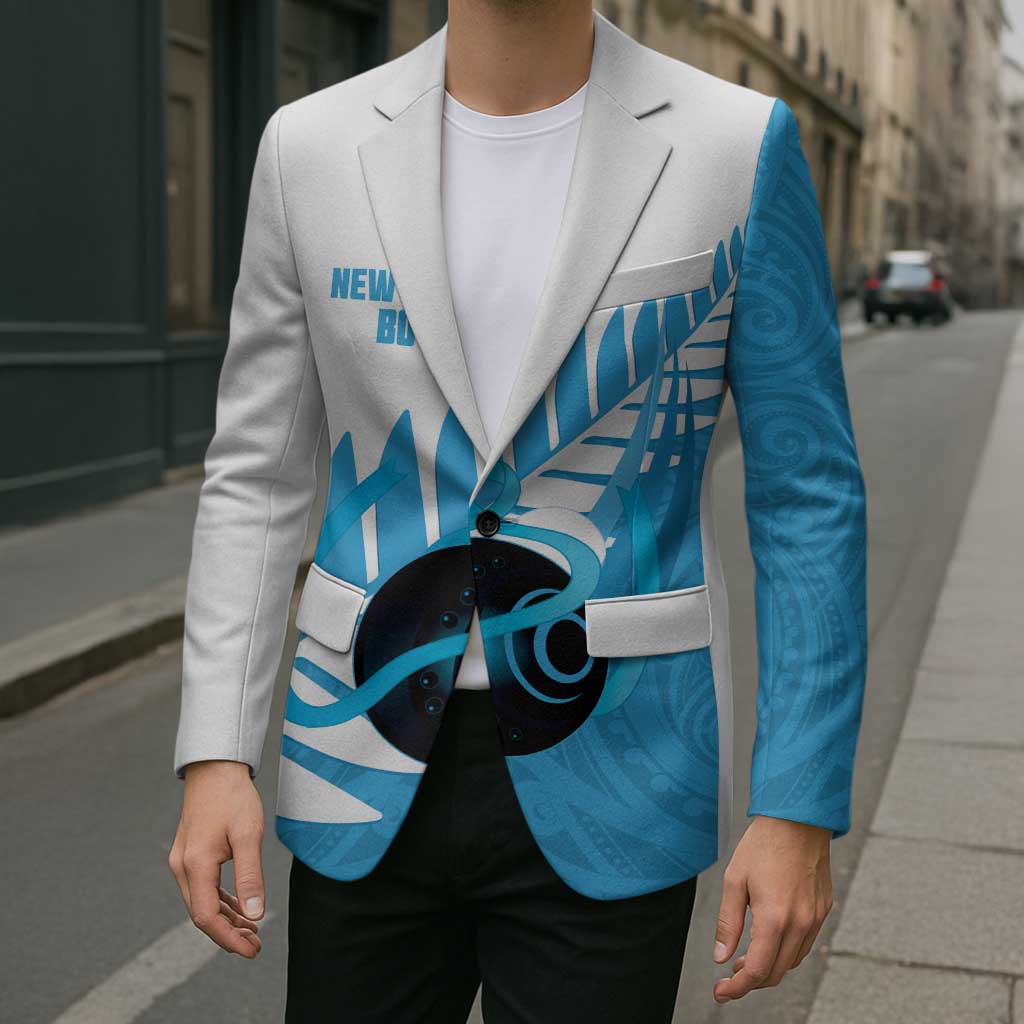 New Zealand Lawn Bowls Prostate Cancer Custom Blazer Aotearoa Maori Silver Fern Blue Ribbon - Polynesian Pride