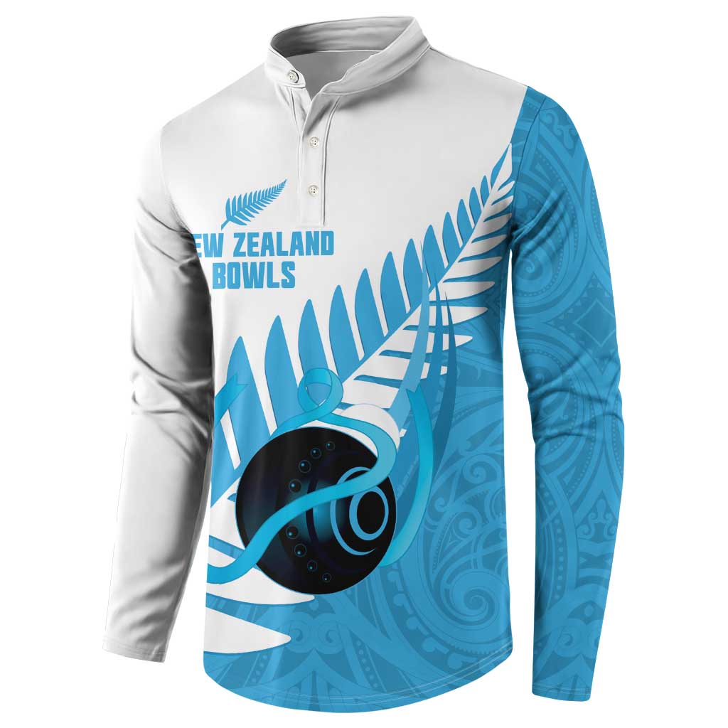 New Zealand Lawn Bowls Prostate Cancer Custom Button Sweatshirt Aotearoa Maori Silver Fern Blue Ribbon - Polynesian Pride
