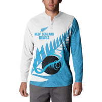New Zealand Lawn Bowls Prostate Cancer Custom Button Sweatshirt Aotearoa Maori Silver Fern Blue Ribbon - Polynesian Pride