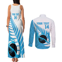New Zealand Lawn Bowls Prostate Cancer Custom Couples Matching Tank Maxi Dress and Long Sleeve Button Shirt Aotearoa Maori Silver Fern Blue Ribbon - Polynesian Pride