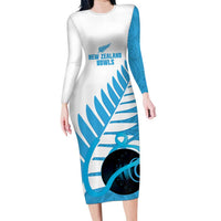 New Zealand Lawn Bowls Prostate Cancer Custom Family Matching Long Sleeve Bodycon Dress and Hawaiian Shirt Aotearoa Maori Silver Fern Blue Ribbon - Polynesian Pride