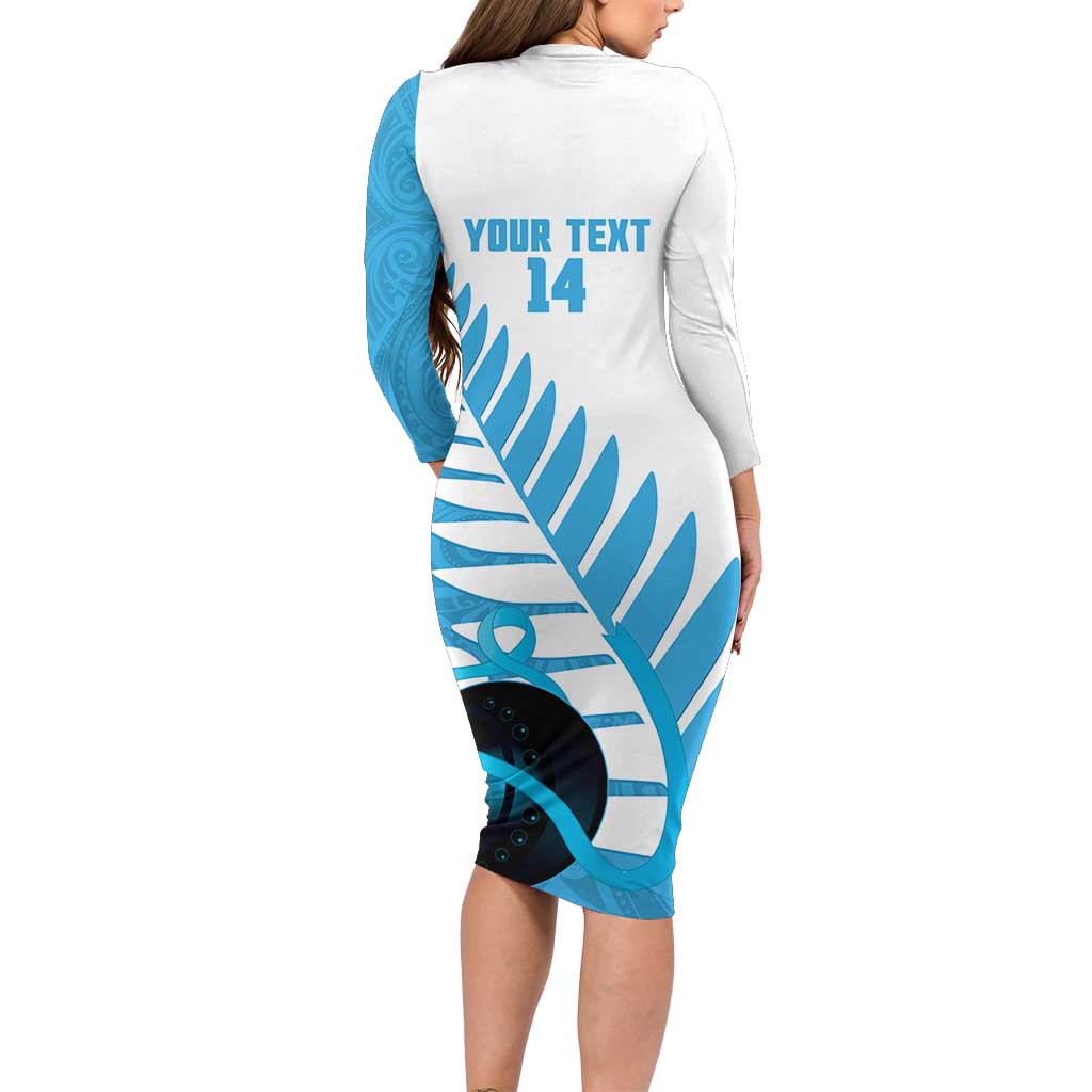 New Zealand Lawn Bowls Prostate Cancer Custom Family Matching Long Sleeve Bodycon Dress and Hawaiian Shirt Aotearoa Maori Silver Fern Blue Ribbon - Polynesian Pride