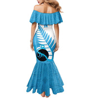 New Zealand Lawn Bowls Prostate Cancer Custom Family Matching Mermaid Dress and Hawaiian Shirt Aotearoa Maori Silver Fern Blue Ribbon - Polynesian Pride