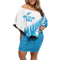 New Zealand Lawn Bowls Prostate Cancer Custom Family Matching Off Shoulder Short Dress and Hawaiian Shirt Aotearoa Maori Silver Fern Blue Ribbon - Polynesian Pride
