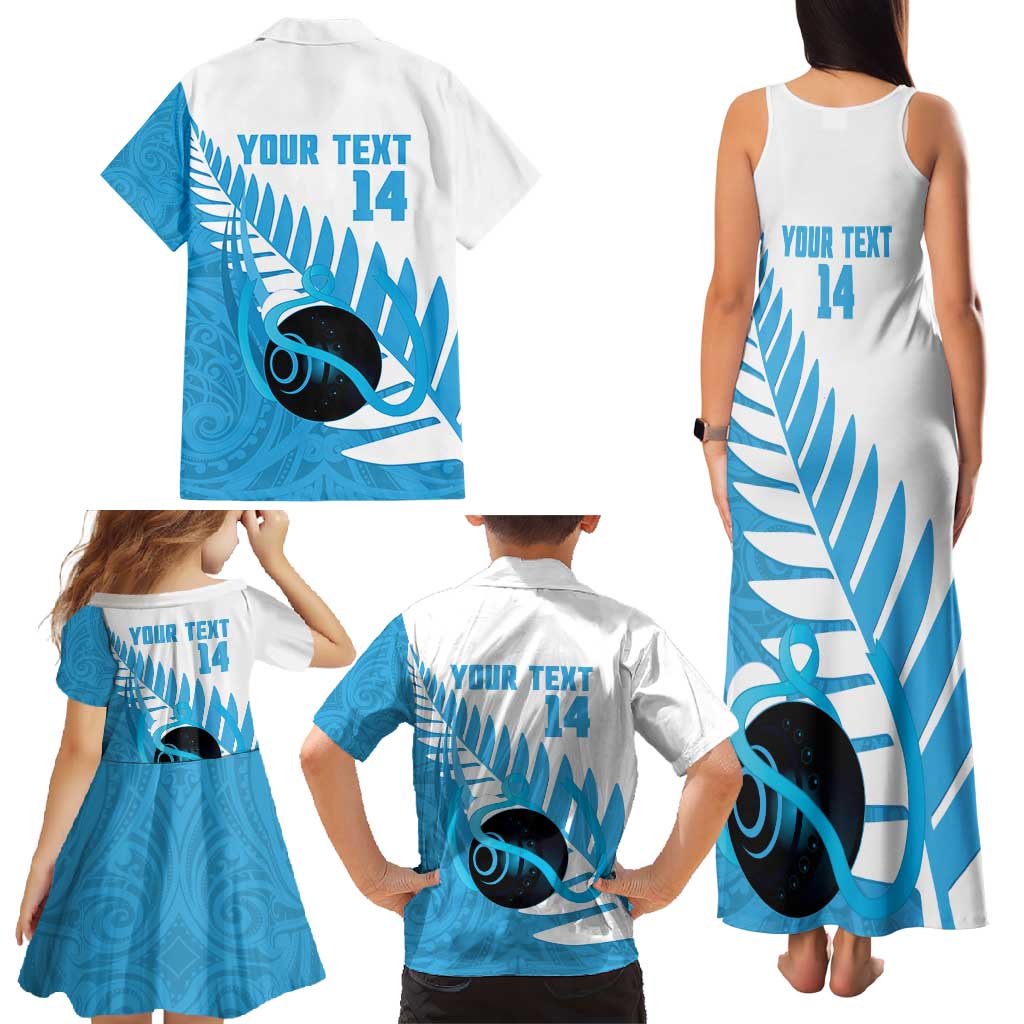 New Zealand Lawn Bowls Prostate Cancer Custom Family Matching Tank Maxi Dress and Hawaiian Shirt Aotearoa Maori Silver Fern Blue Ribbon - Polynesian Pride