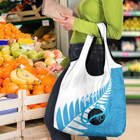 New Zealand Lawn Bowls Prostate Cancer Custom Grocery Bag Aotearoa Maori Silver Fern Blue Ribbon - Polynesian Pride