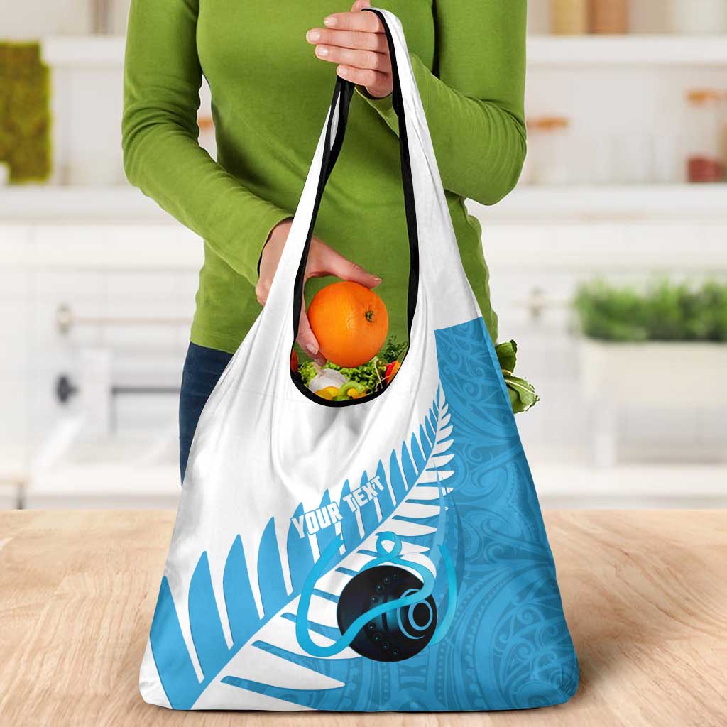 New Zealand Lawn Bowls Prostate Cancer Custom Grocery Bag Aotearoa Maori Silver Fern Blue Ribbon - Polynesian Pride