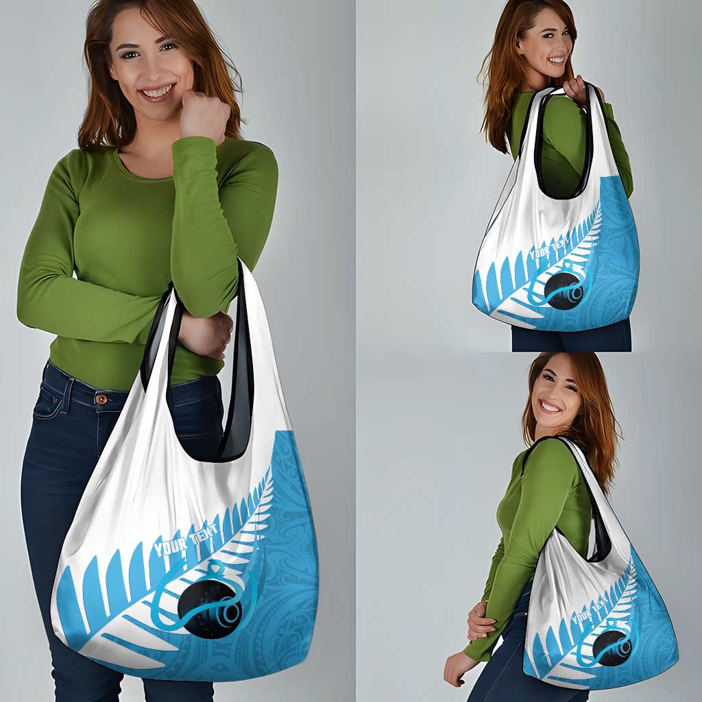 New Zealand Lawn Bowls Prostate Cancer Custom Grocery Bag Aotearoa Maori Silver Fern Blue Ribbon - Polynesian Pride
