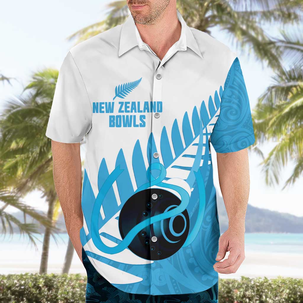 New Zealand Lawn Bowls Prostate Cancer Custom Hawaiian Shirt Aotearoa Maori Silver Fern Blue Ribbon - Polynesian Pride