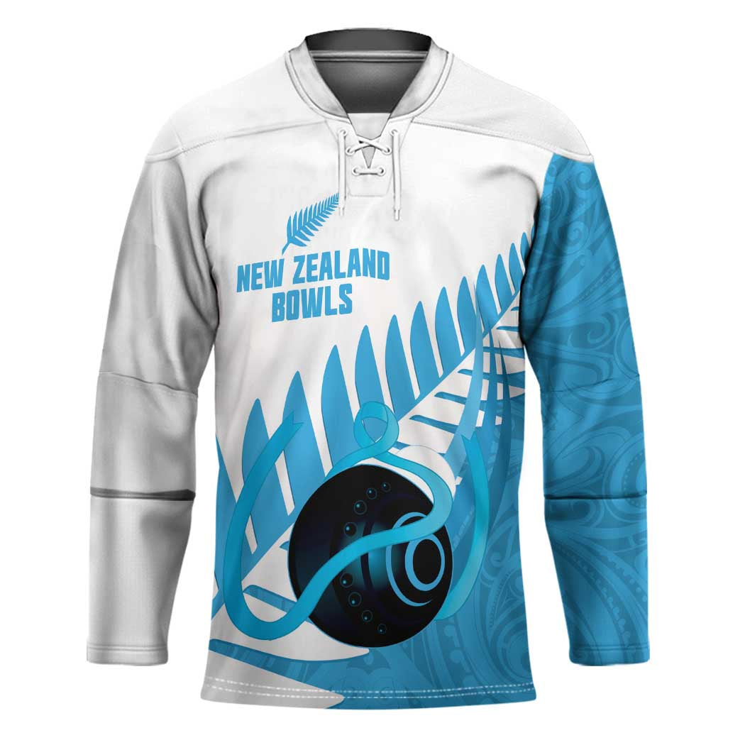 New Zealand Lawn Bowls Prostate Cancer Custom Hockey Jersey Aotearoa Maori Silver Fern Blue Ribbon - Polynesian Pride