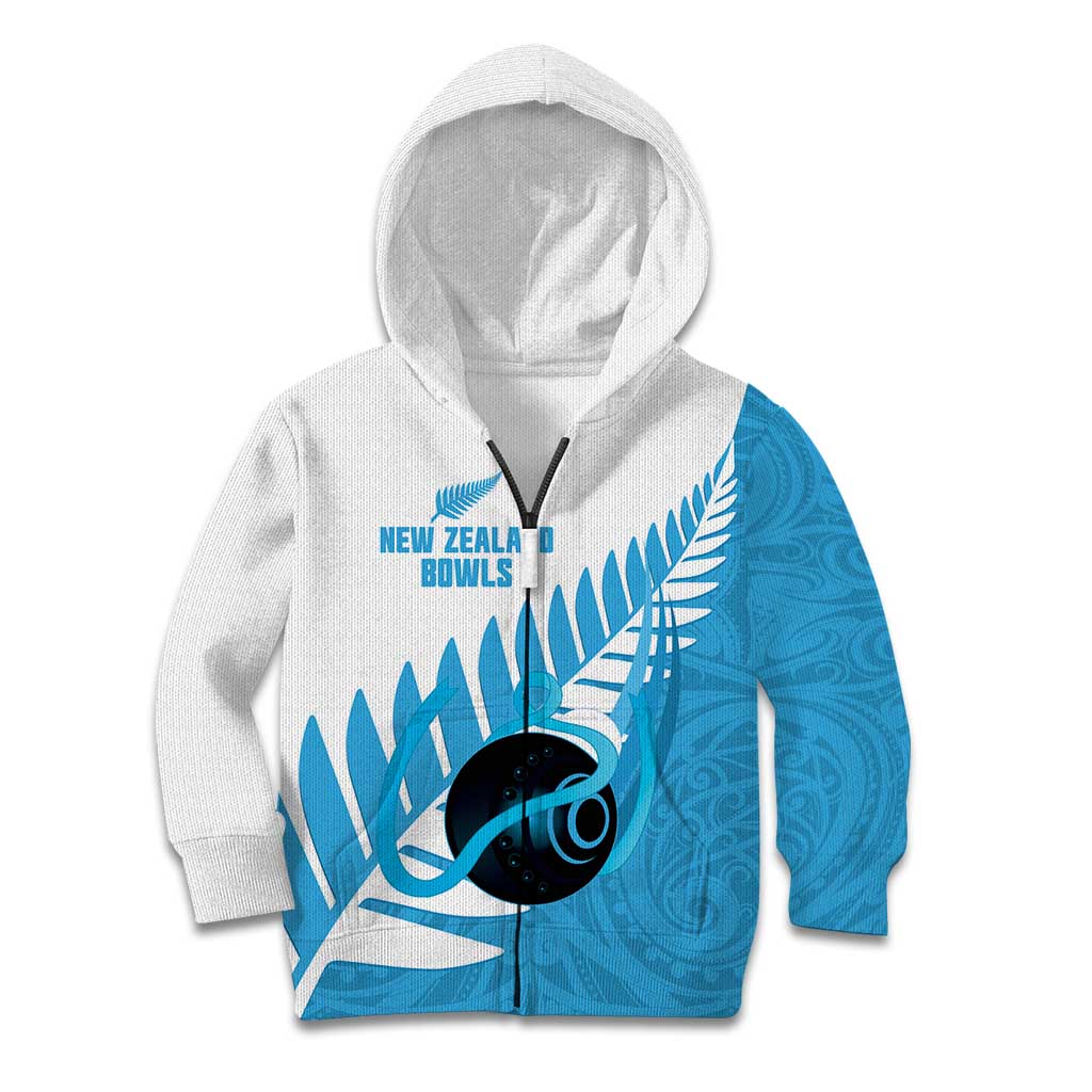 New Zealand Lawn Bowls Prostate Cancer Custom Kid Hoodie Aotearoa Maori Silver Fern Blue Ribbon - Polynesian Pride