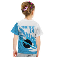 New Zealand Lawn Bowls Prostate Cancer Custom Kid T Shirt Aotearoa Maori Silver Fern Blue Ribbon - Polynesian Pride