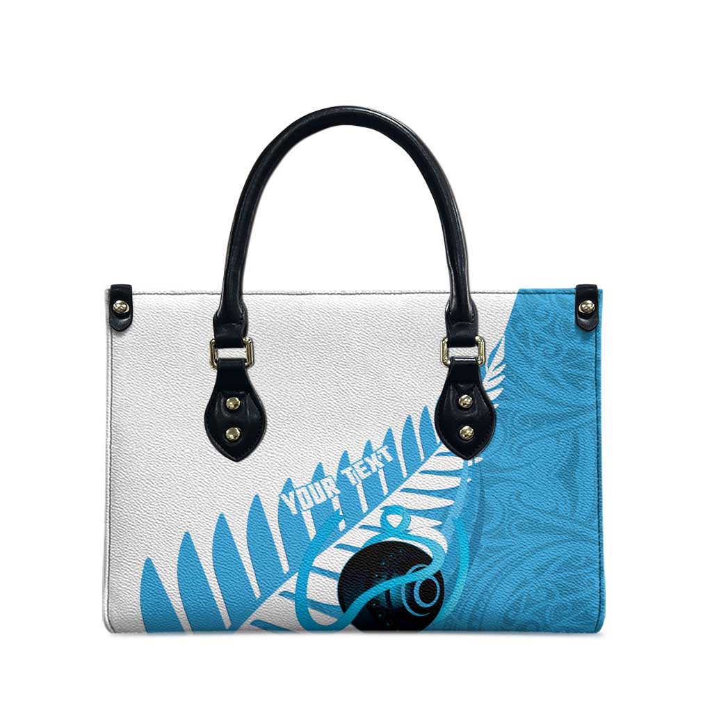 New Zealand Lawn Bowls Prostate Cancer Custom Leather Bag Aotearoa Maori Silver Fern Blue Ribbon - Polynesian Pride