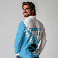 New Zealand Lawn Bowls Prostate Cancer Custom Long Sleeve Polo Shirt Aotearoa Maori Silver Fern Blue Ribbon - Polynesian Pride