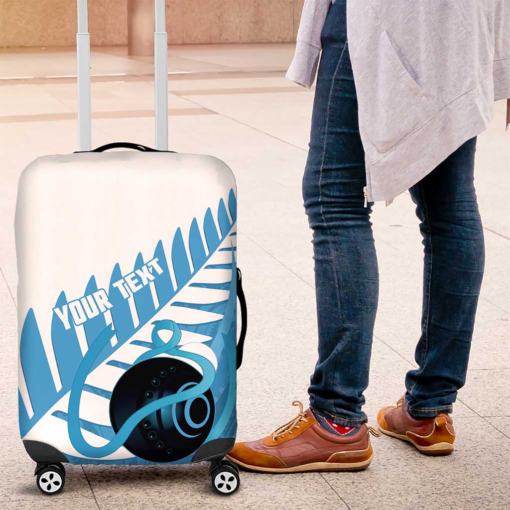 New Zealand Lawn Bowls Prostate Cancer Custom Luggage Cover Aotearoa Maori Silver Fern Blue Ribbon - Polynesian Pride
