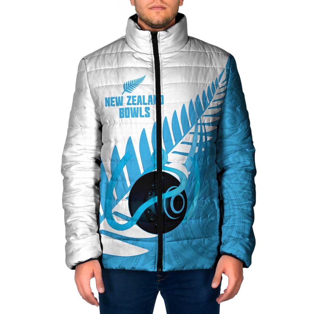 New Zealand Lawn Bowls Prostate Cancer Custom Padded Jacket Aotearoa Maori Silver Fern Blue Ribbon - Polynesian Pride