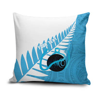 New Zealand Lawn Bowls Prostate Cancer Custom Pillow Cover Aotearoa Maori Silver Fern Blue Ribbon - Polynesian Pride