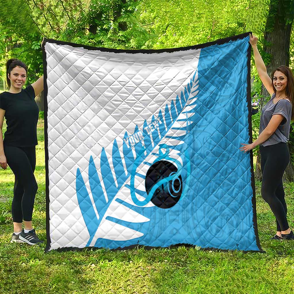 New Zealand Lawn Bowls Prostate Cancer Custom Quilt Aotearoa Maori Silver Fern Blue Ribbon - Polynesian Pride
