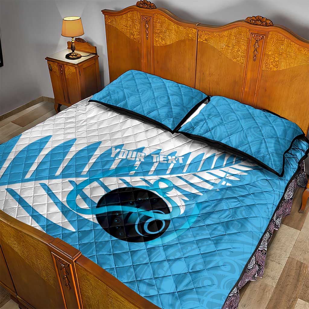 New Zealand Lawn Bowls Prostate Cancer Custom Quilt Bed Set Aotearoa Maori Silver Fern Blue Ribbon - Polynesian Pride