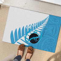 New Zealand Lawn Bowls Prostate Cancer Custom Rubber Doormat Aotearoa Maori Silver Fern Blue Ribbon - Polynesian Pride