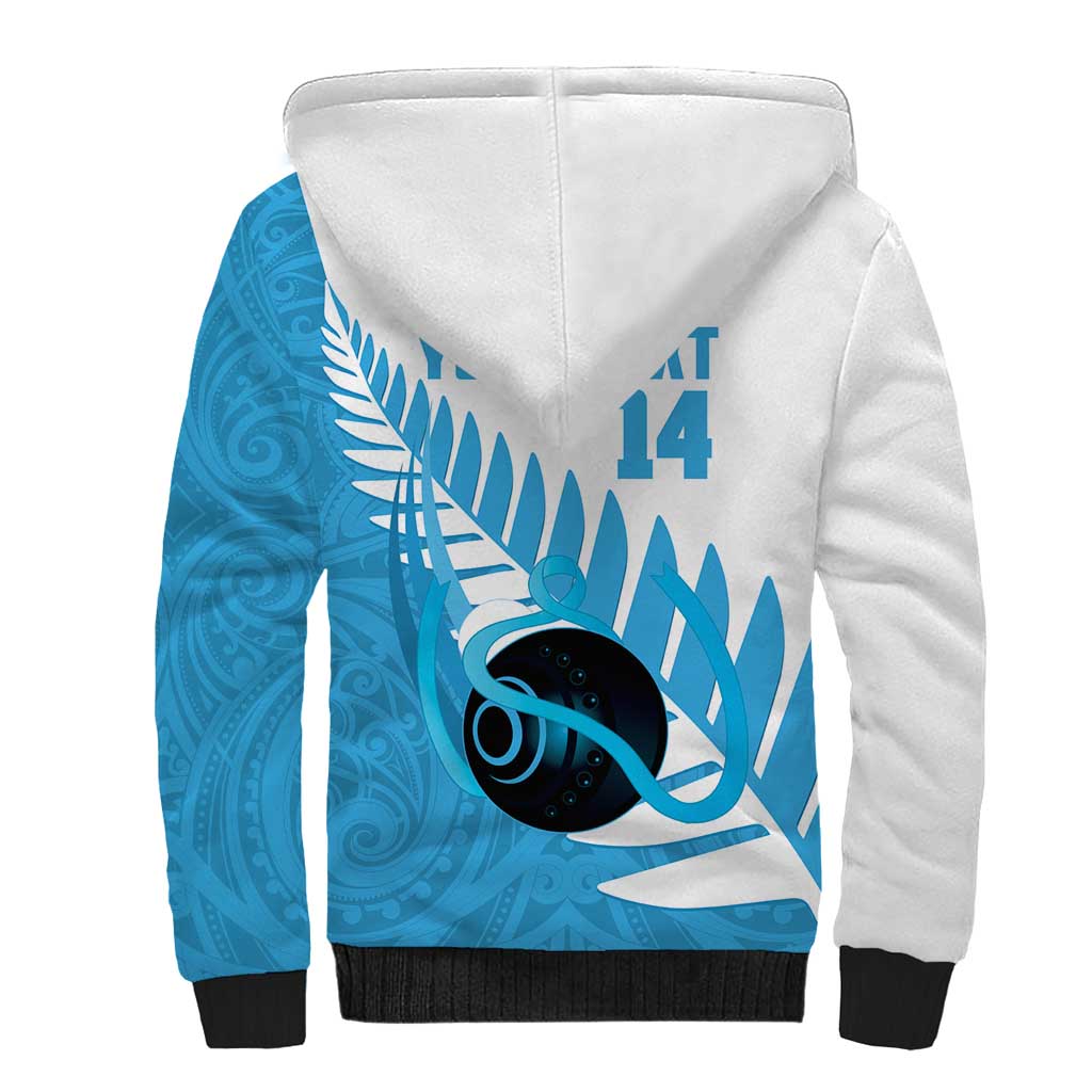New Zealand Lawn Bowls Prostate Cancer Custom Sherpa Hoodie Aotearoa Maori Silver Fern Blue Ribbon - Polynesian Pride