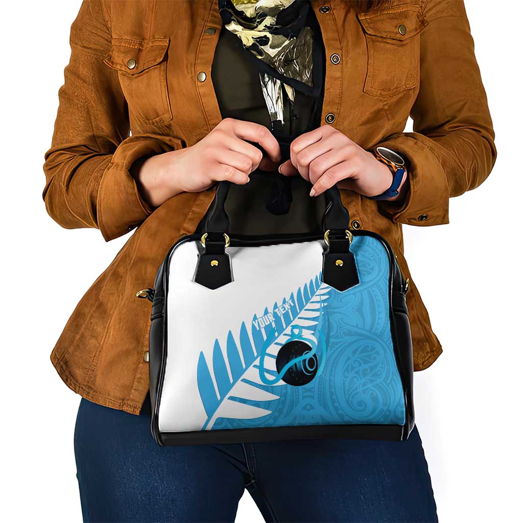 New Zealand Lawn Bowls Prostate Cancer Custom Shoulder Handbag Aotearoa Maori Silver Fern Blue Ribbon - Polynesian Pride