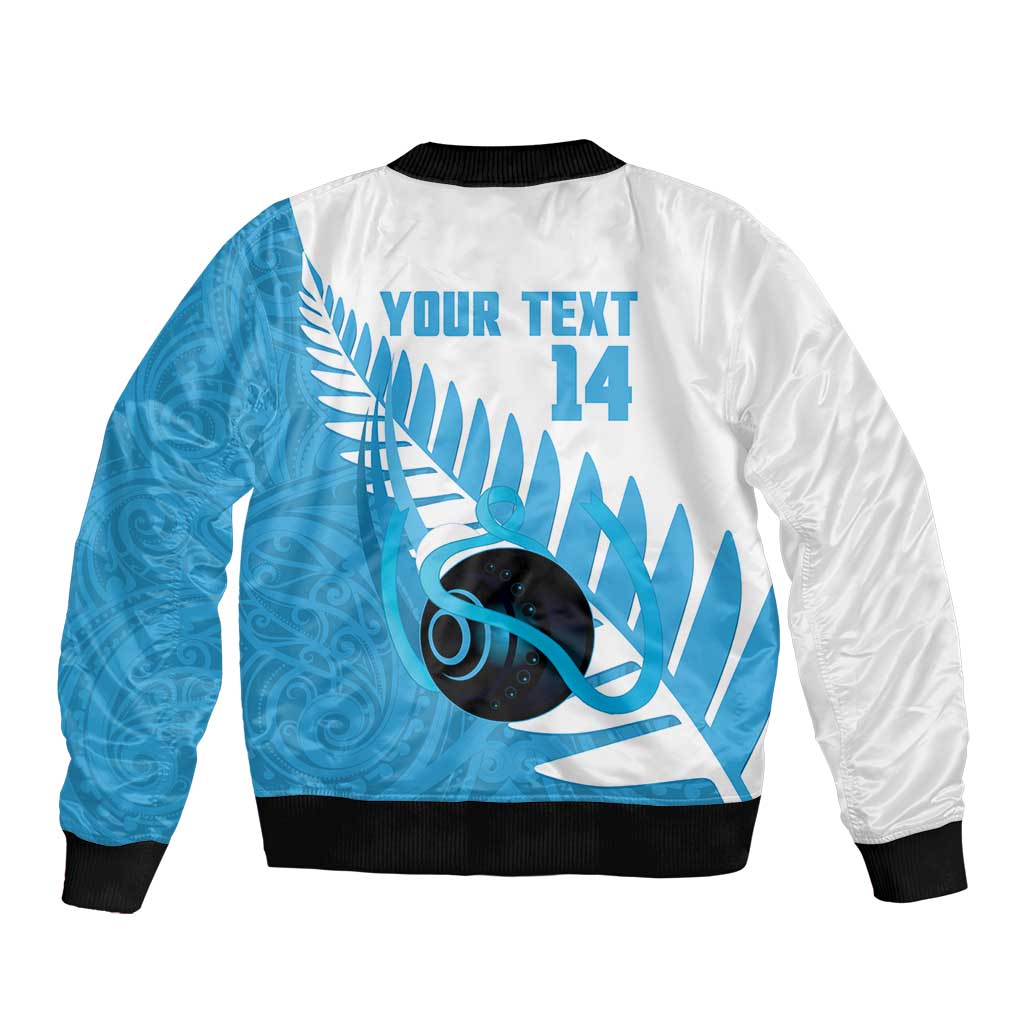 New Zealand Lawn Bowls Prostate Cancer Custom Sleeve Zip Bomber Jacket Aotearoa Maori Silver Fern Blue Ribbon - Polynesian Pride