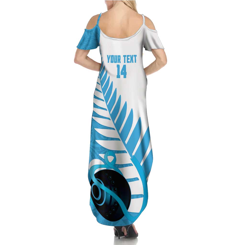 New Zealand Lawn Bowls Prostate Cancer Custom Summer Maxi Dress Aotearoa Maori Silver Fern Blue Ribbon - Polynesian Pride