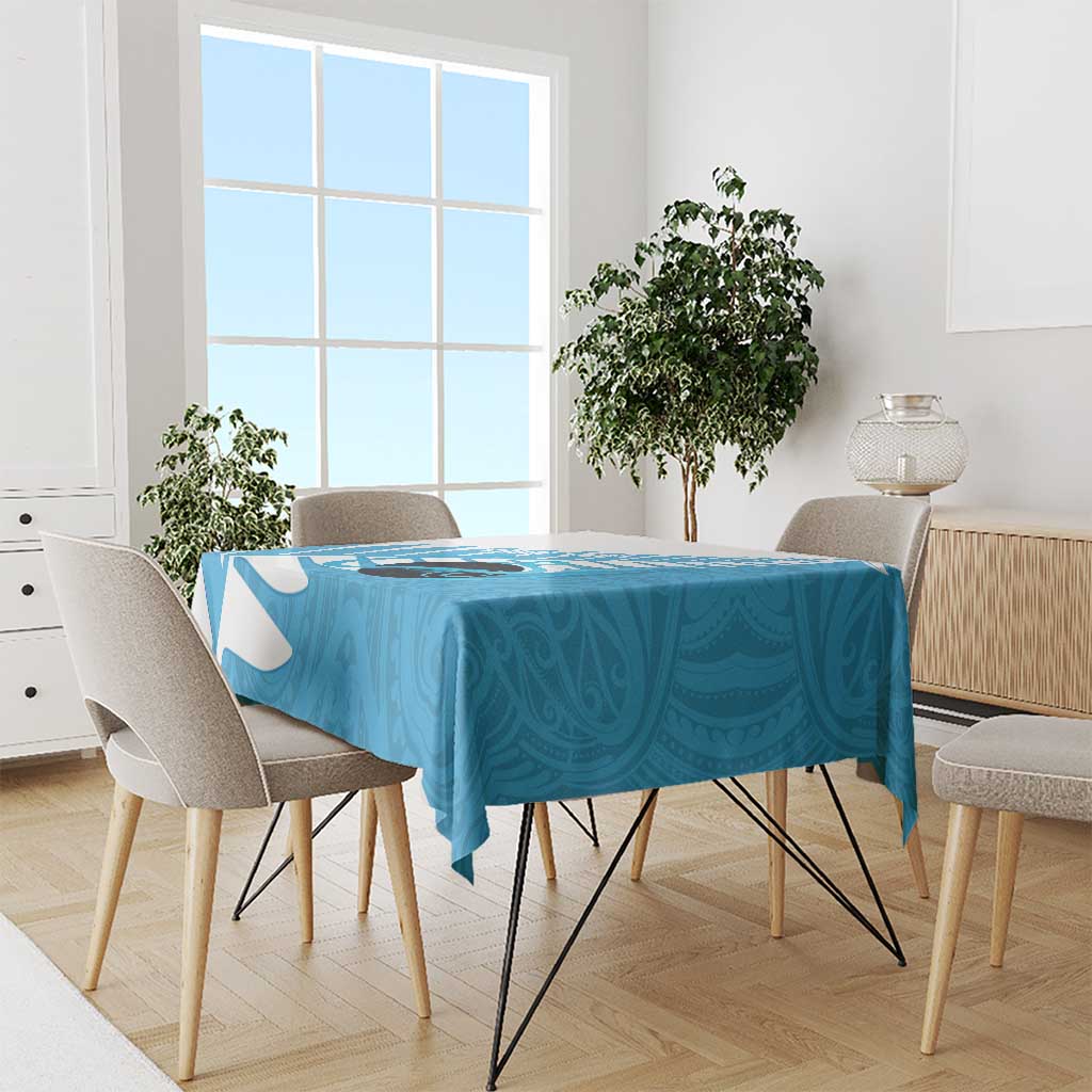 New Zealand Lawn Bowls Prostate Cancer Custom Tablecloth Aotearoa Maori Silver Fern Blue Ribbon - Polynesian Pride