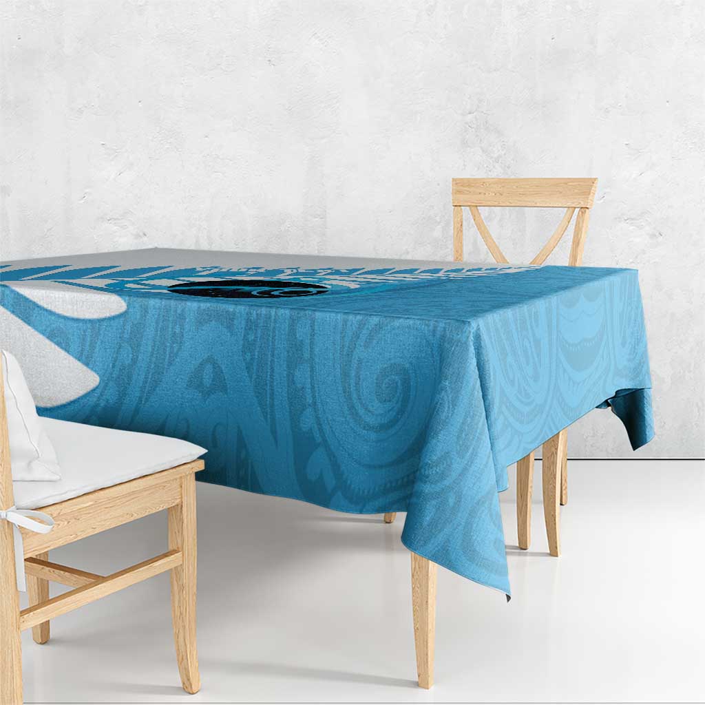 New Zealand Lawn Bowls Prostate Cancer Custom Tablecloth Aotearoa Maori Silver Fern Blue Ribbon - Polynesian Pride