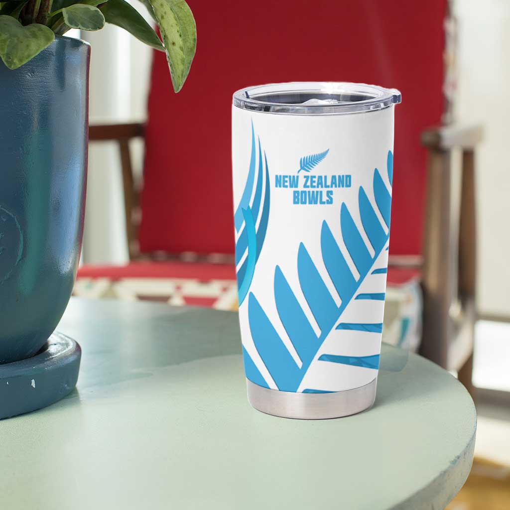 New Zealand Lawn Bowls Prostate Cancer Custom Tumbler Cup Aotearoa Maori Silver Fern Blue Ribbon - Polynesian Pride