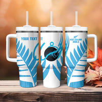 New Zealand Lawn Bowls Prostate Cancer Custom Tumbler With Handle Aotearoa Maori Silver Fern Blue Ribbon - Polynesian Pride