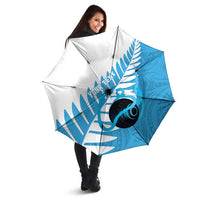 New Zealand Lawn Bowls Prostate Cancer Custom Umbrella Aotearoa Maori Silver Fern Blue Ribbon - Polynesian Pride
