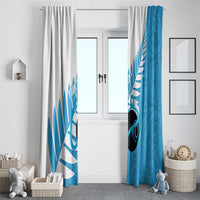 New Zealand Lawn Bowls Prostate Cancer Custom Window Curtain Aotearoa Maori Silver Fern Blue Ribbon - Polynesian Pride