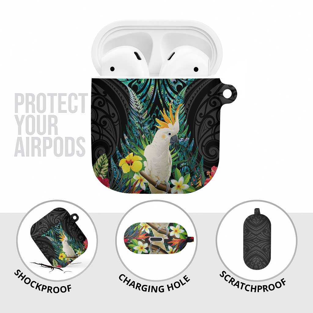 Sulphur-crested Cockatoo New Zealand AirPods Case Paua Shell Aotearoa Maori Tropical Flowers - Polynesian Pride